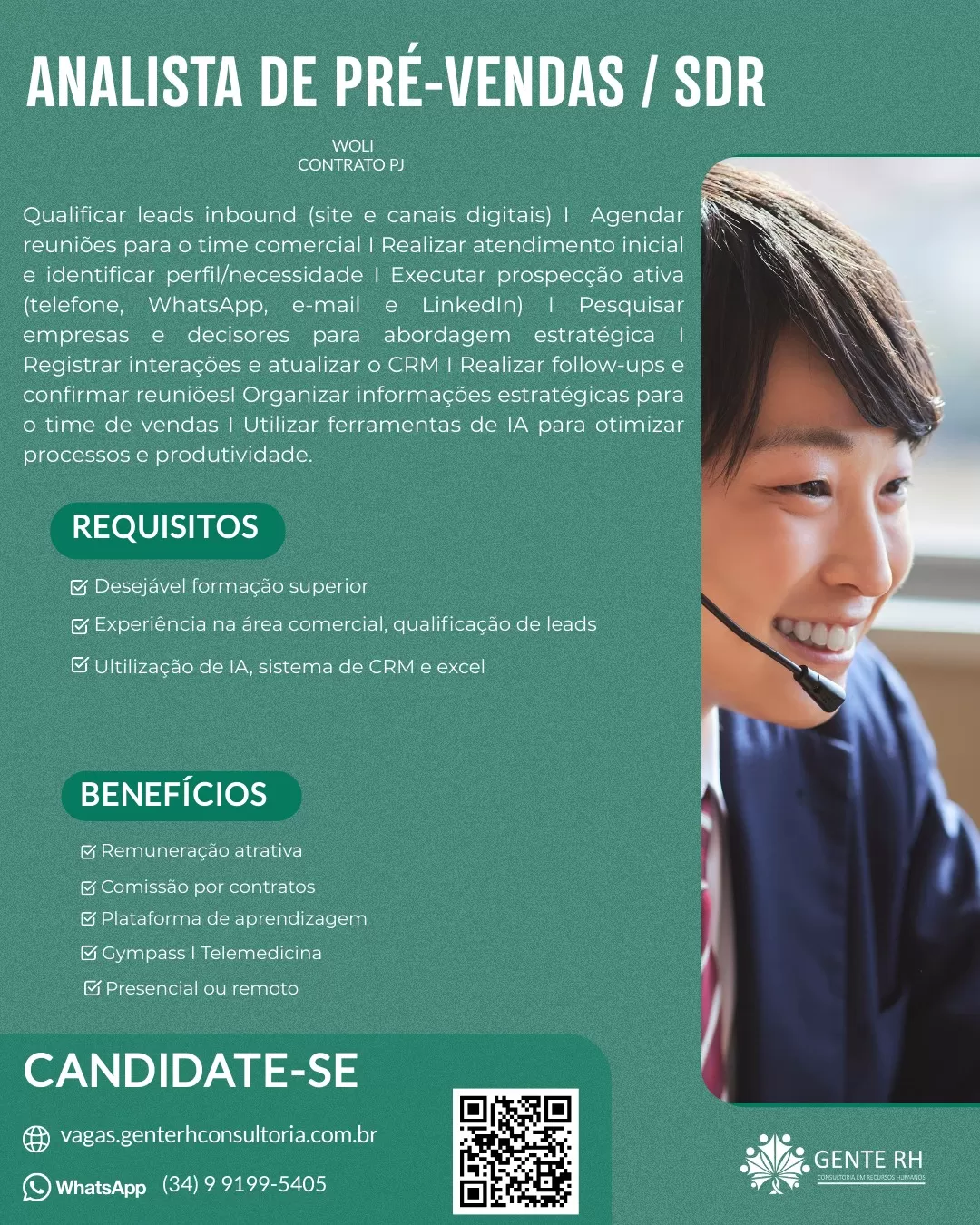 ANALISTA DE PRÉ-VENDAS / SDR - WOLI CONTRATO PJ